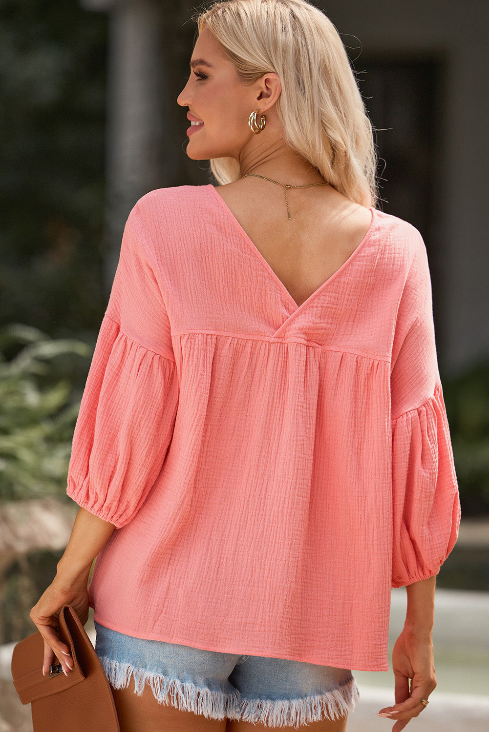 dropped shoulder v-neck blouse