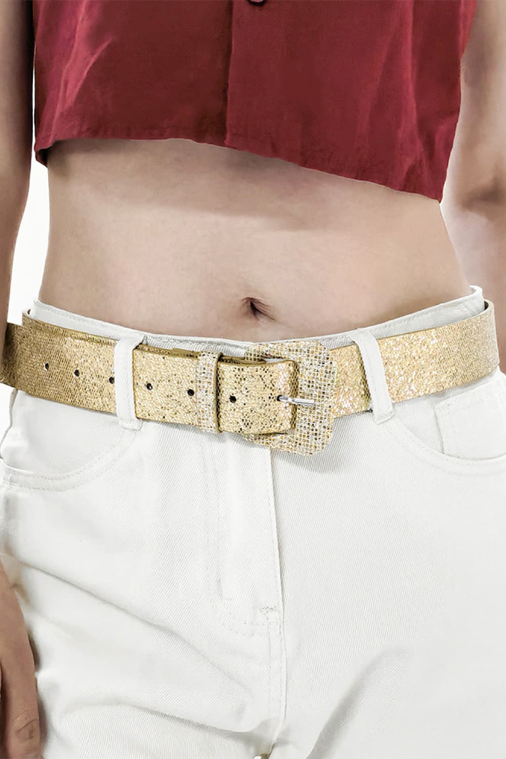 glitter pu leather belt