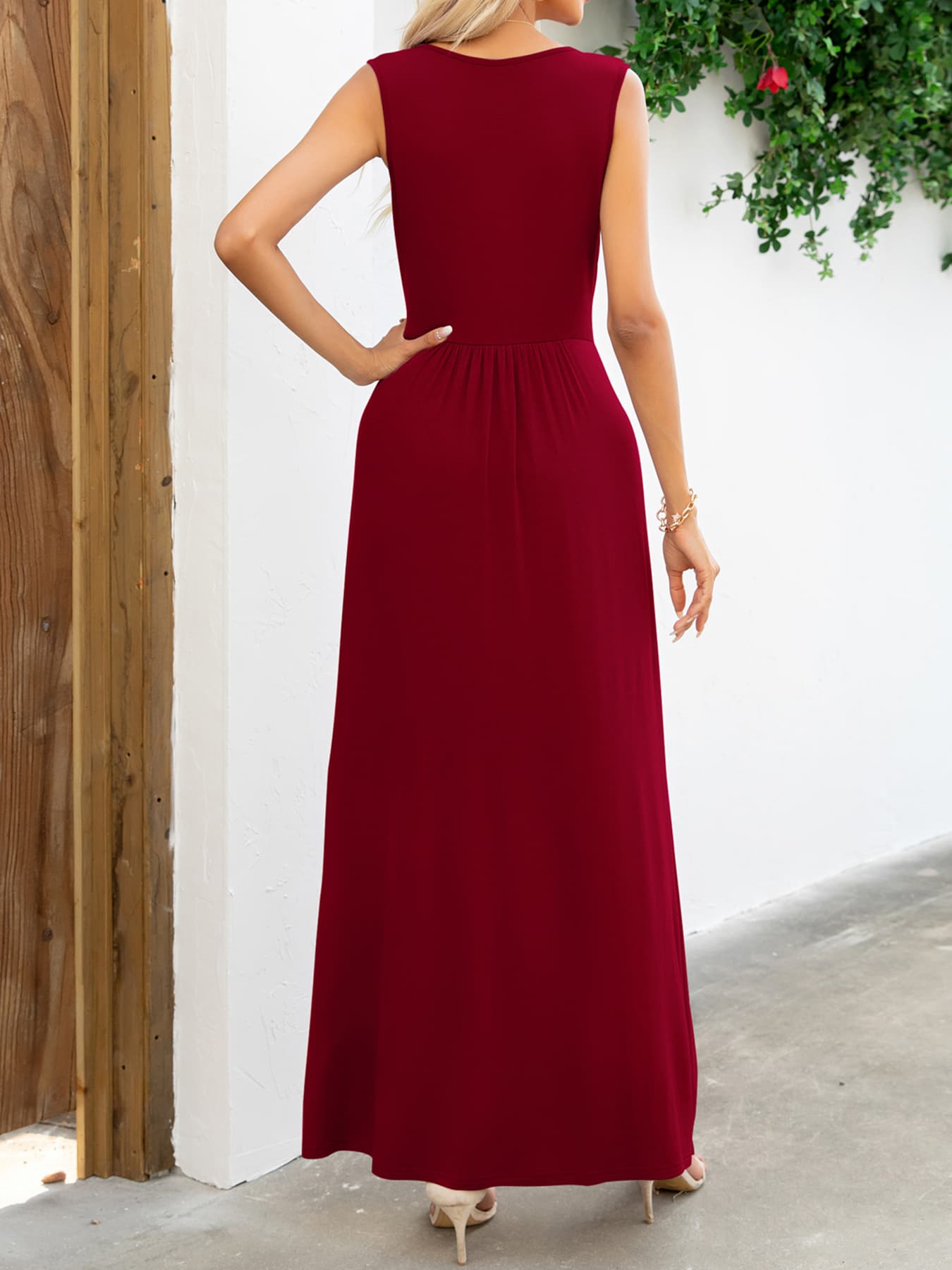 surplice neck sleeveless maxi dress