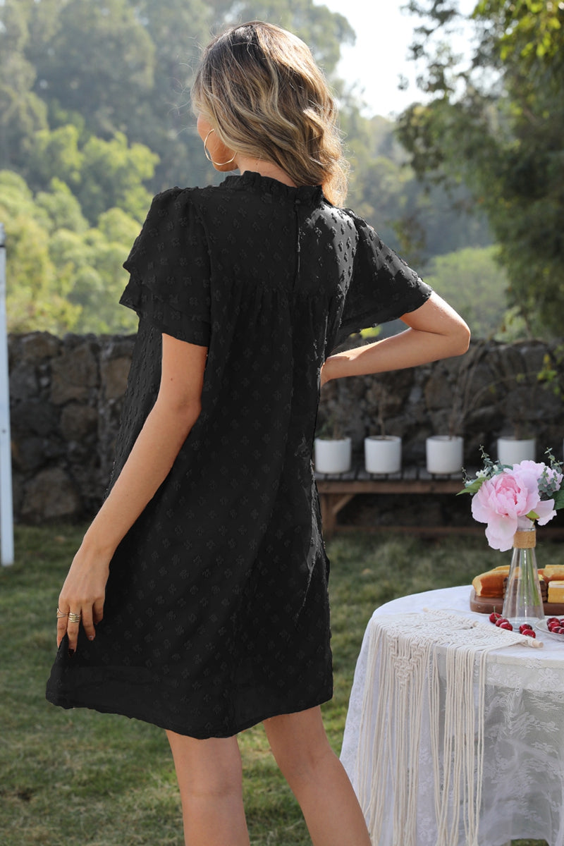 swiss dot round neck flutter sleeve dress