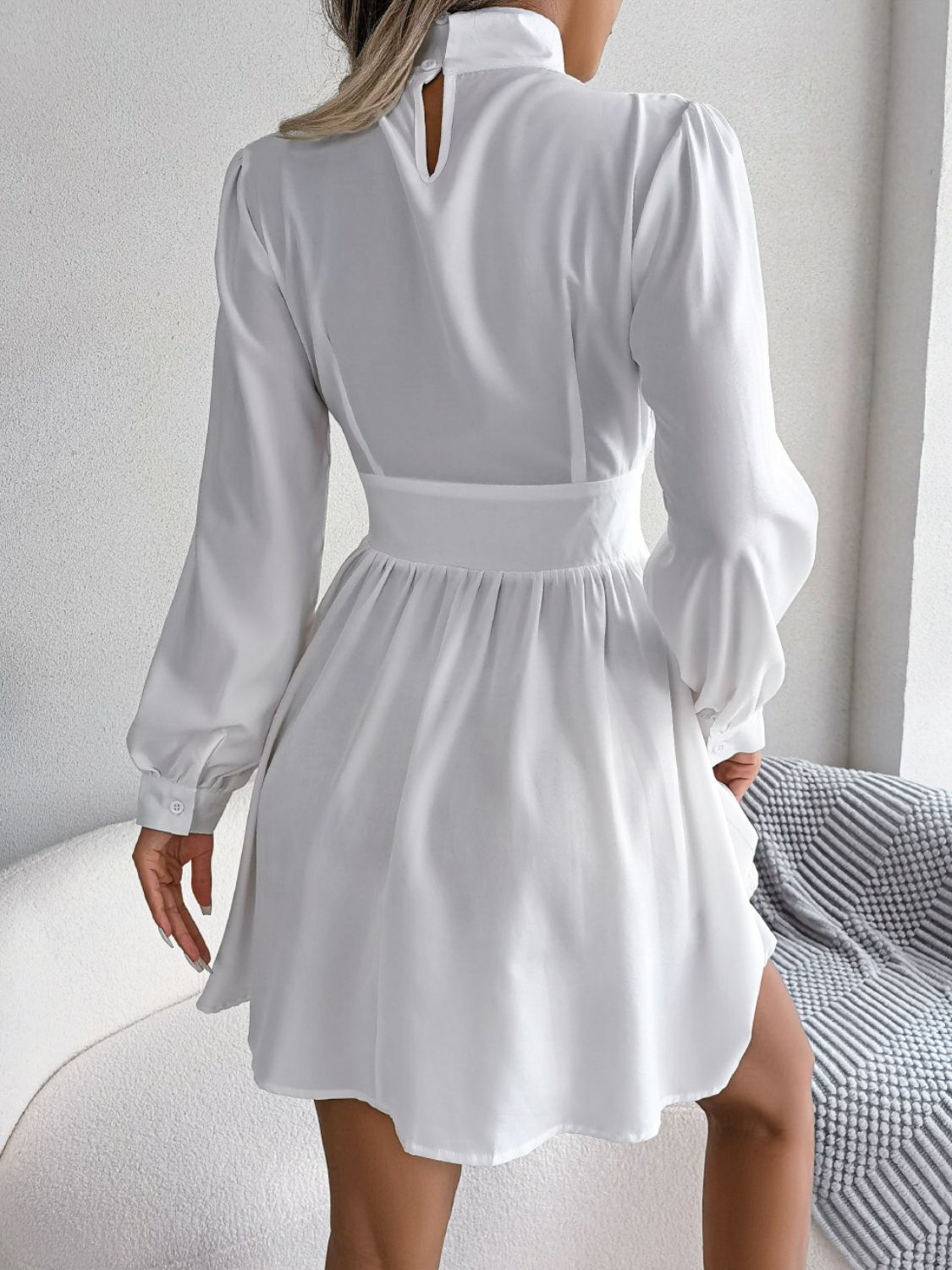 cutout turtleneck a-line mini dress