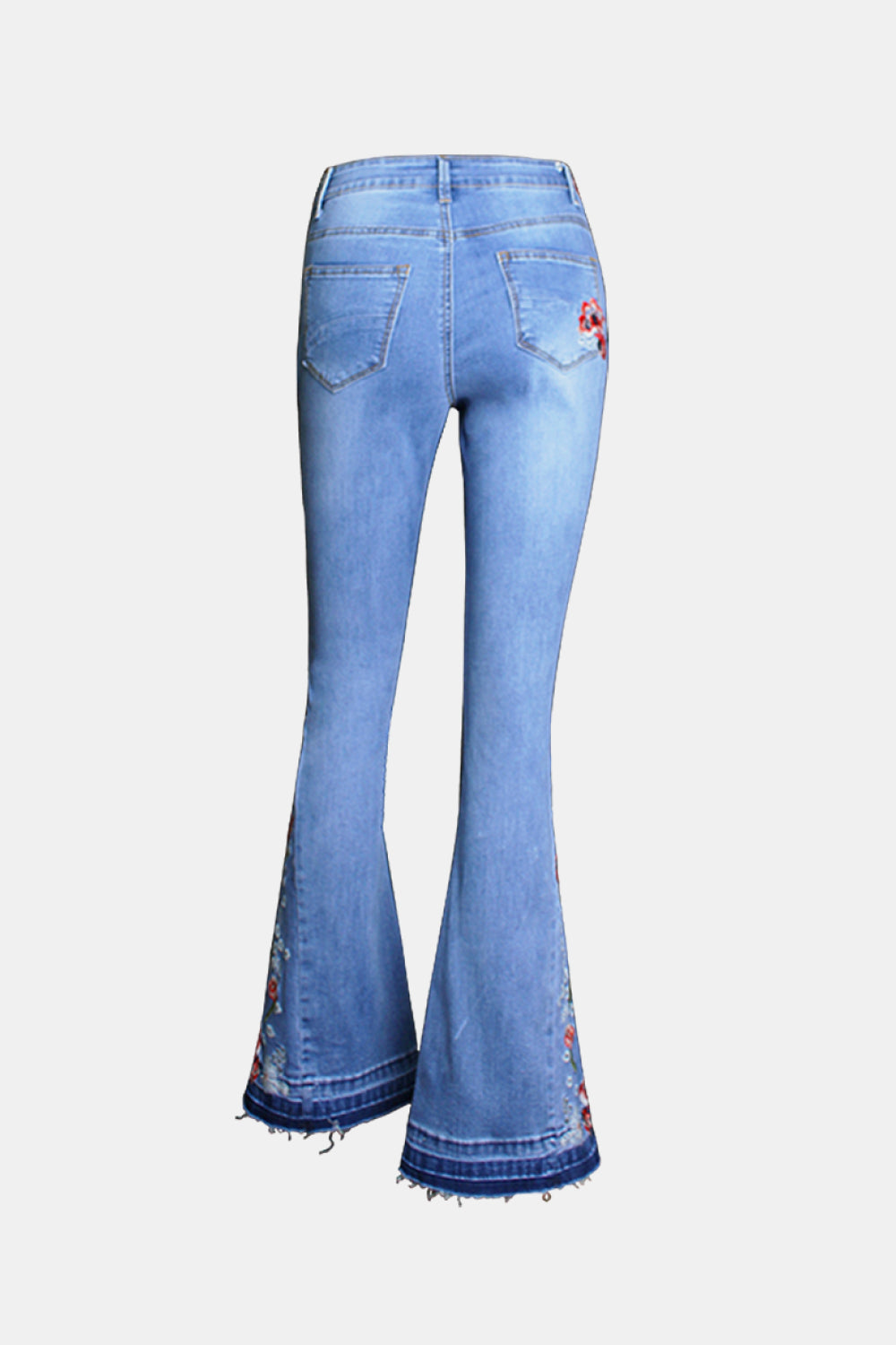 full size button fly raw hem flare jeans