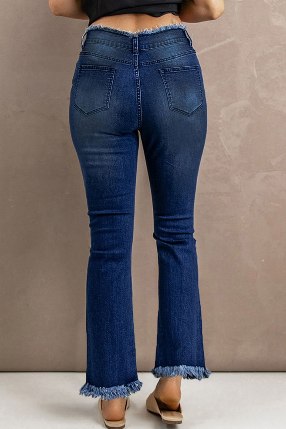 baeful high waist distressed raw hem jeans