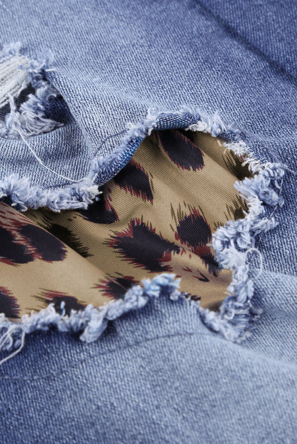 Baeful Leopard Patchwork Distressed Jeans