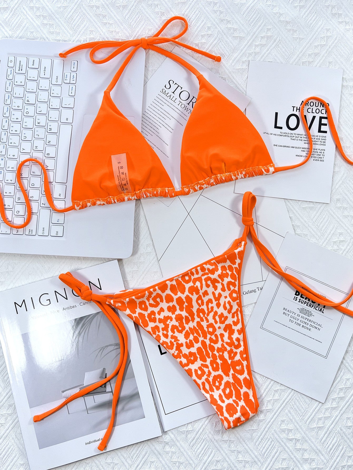 leopard print halter neck tie side bikini set