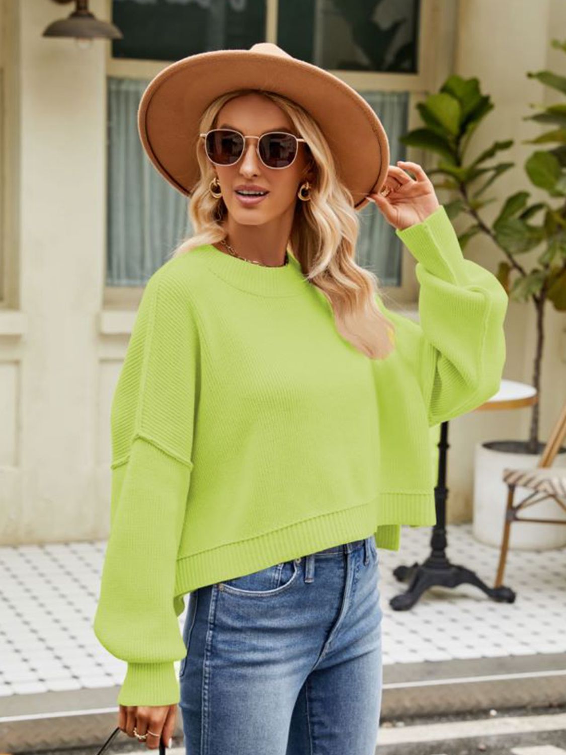 round neck dropped shoulder sweater