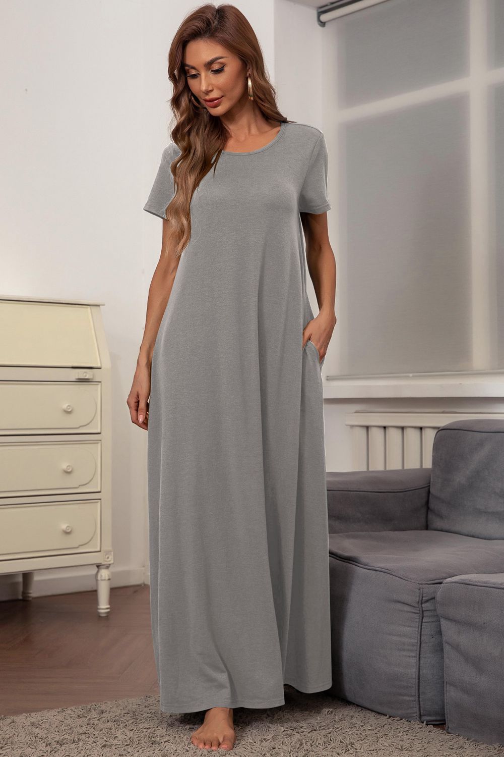 round neck short sleeve maxi dress