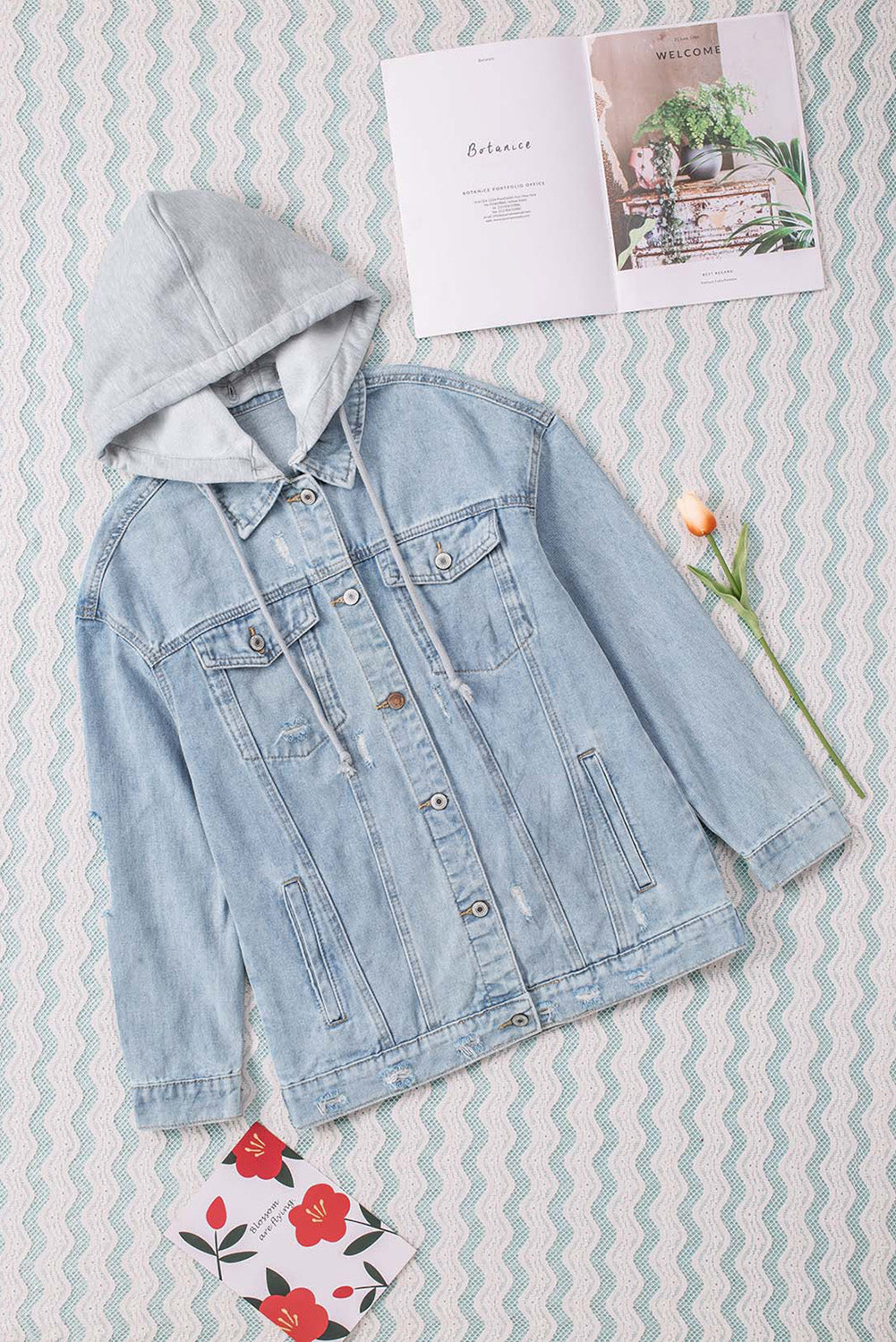 distressed hooded denim jacket