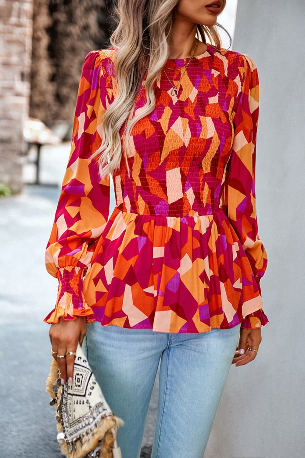 round neck flounce sleeve peplum top