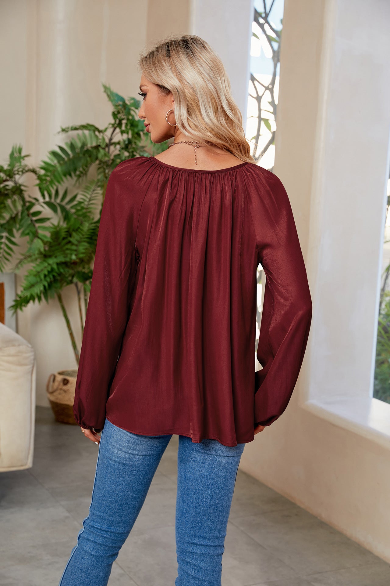 tie neck balloon sleeve blouse