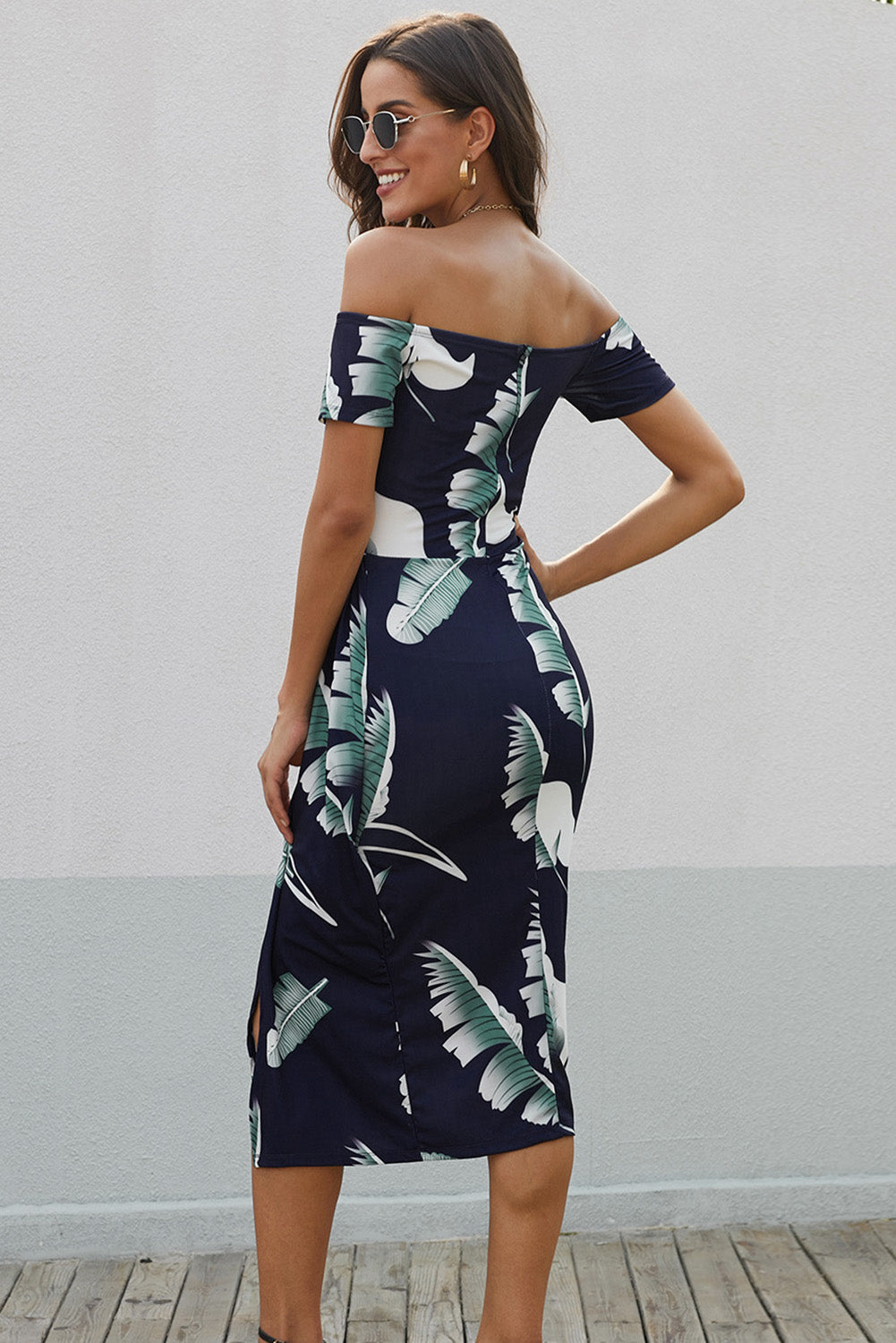 printed off-shoulder split dress