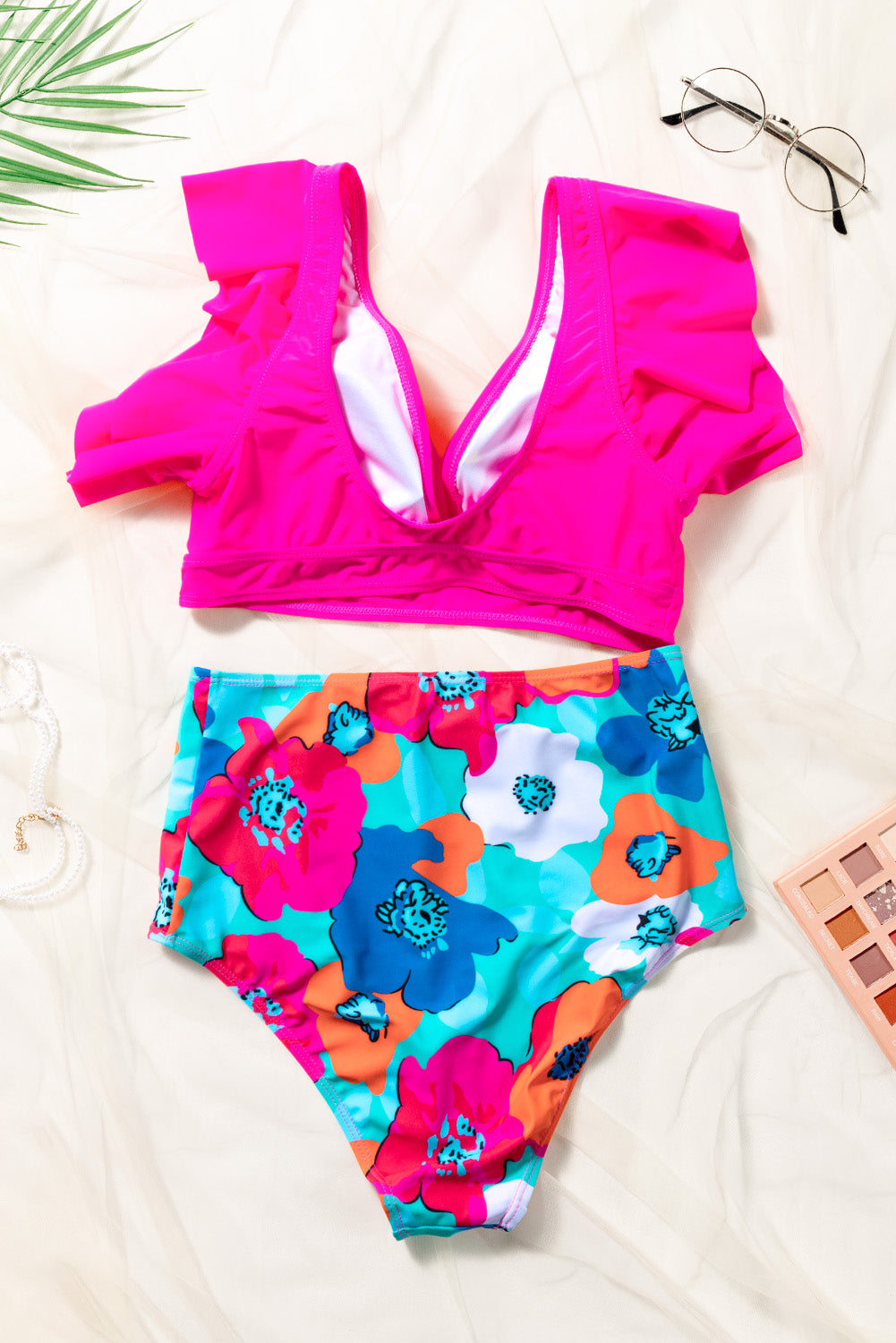 cropped swim top and floral bottoms set