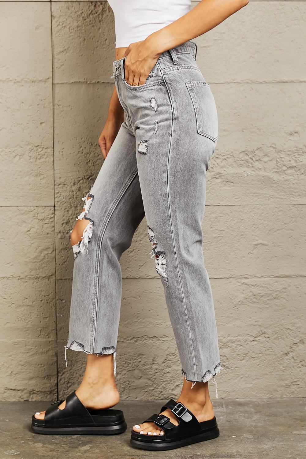 bayeas high waisted cropped straight jeans