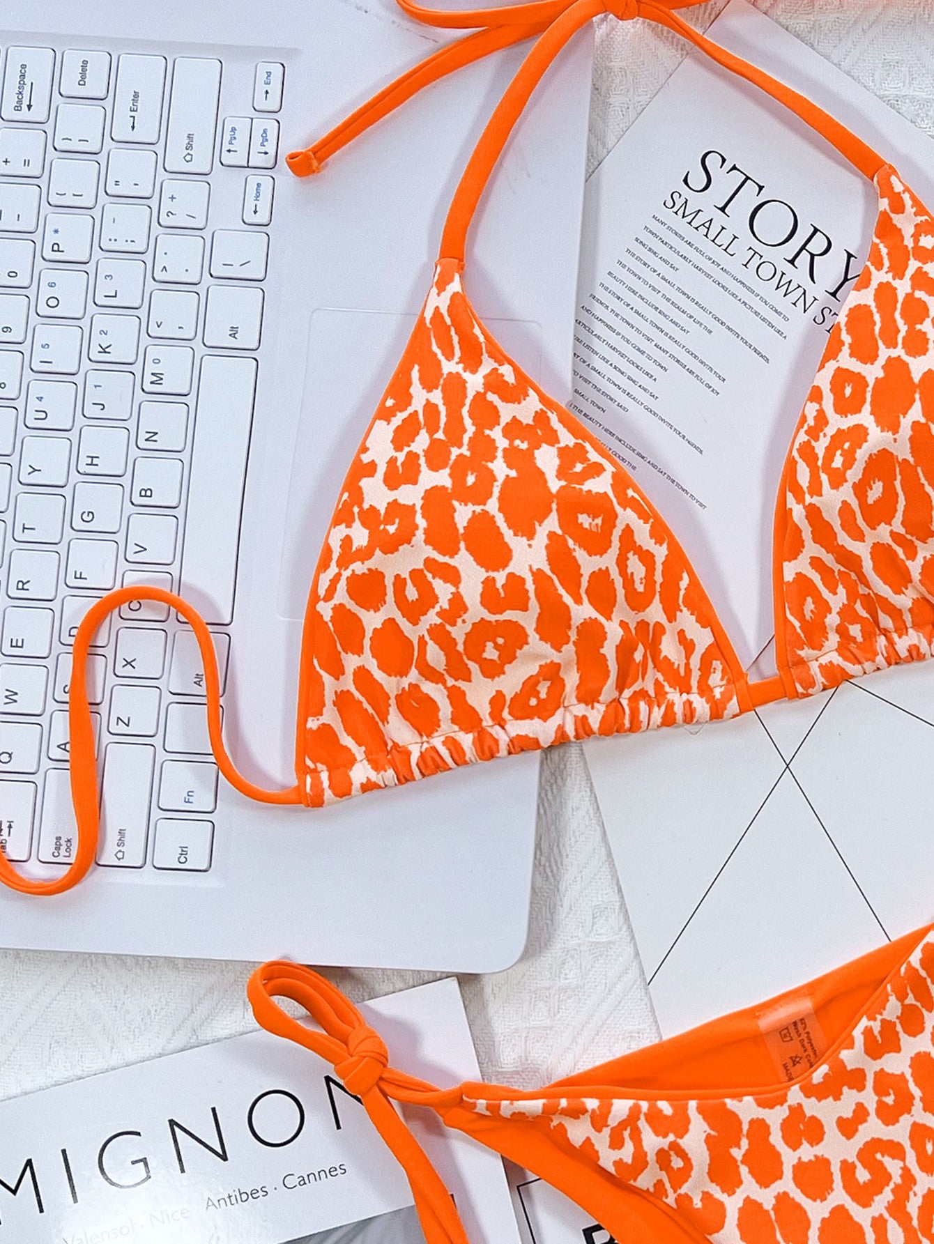 leopard print halter neck tie side bikini set