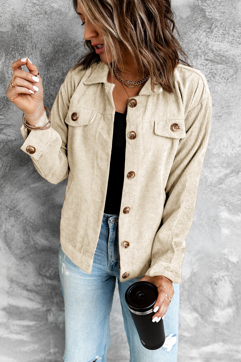 corduroy long sleeve jacket