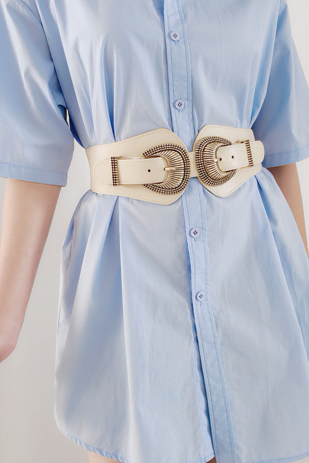 shell double buckle elastic wide belt