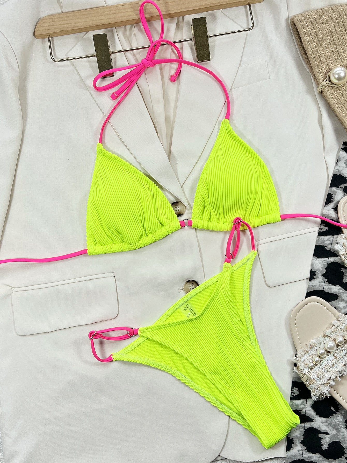 ribbed tie back bikini set