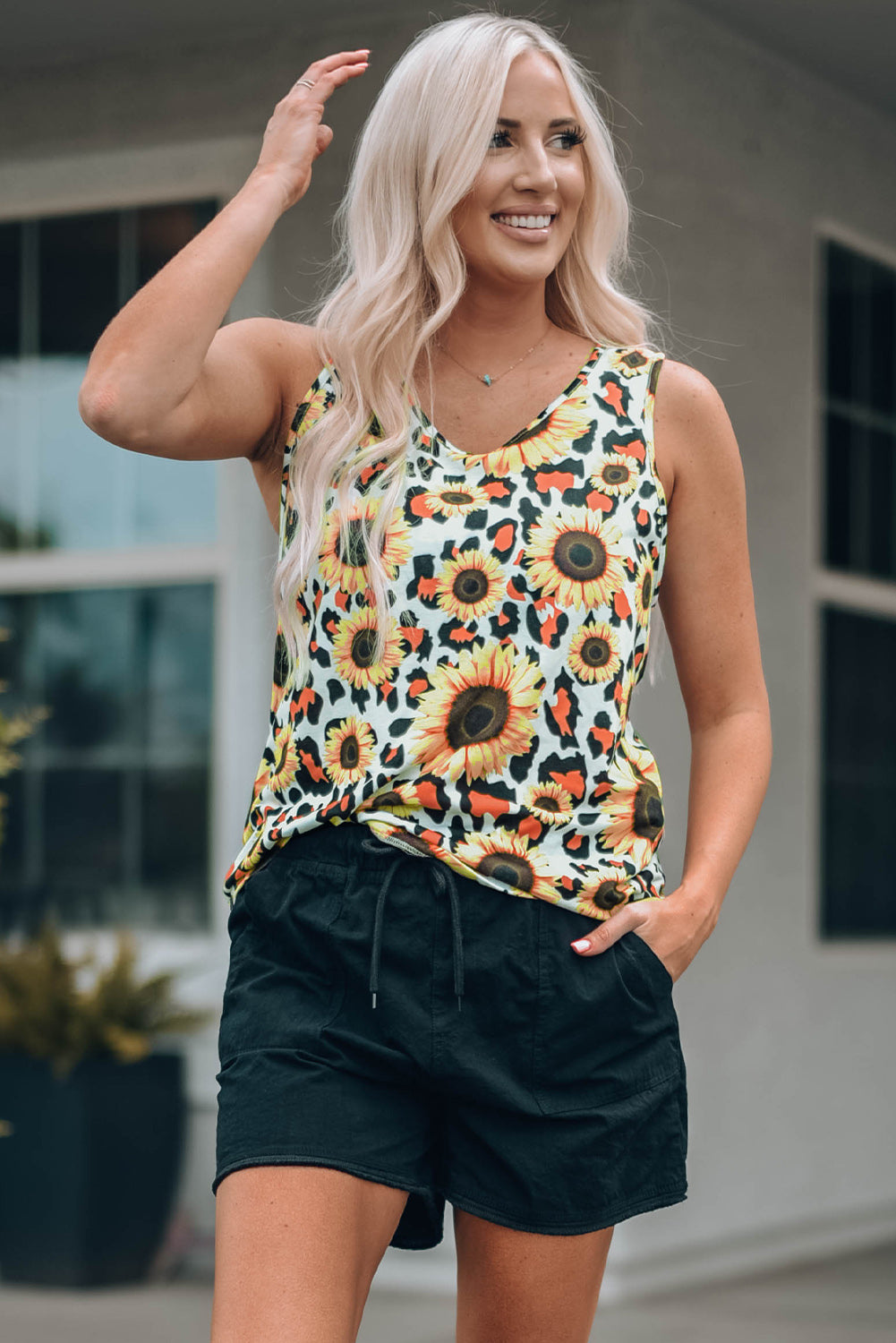 sunflower scoop neck tank