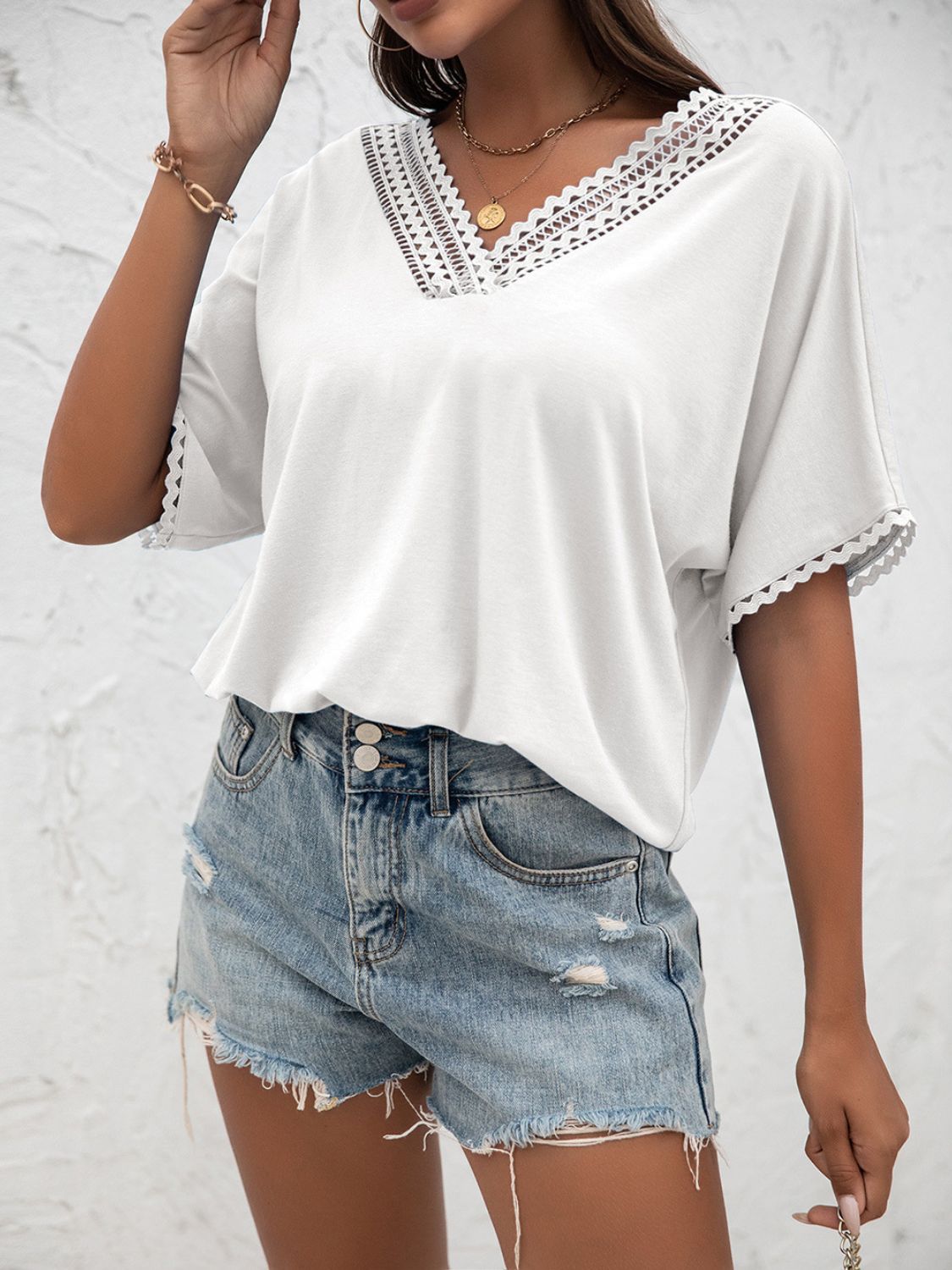 v-neck short sleeve blouse