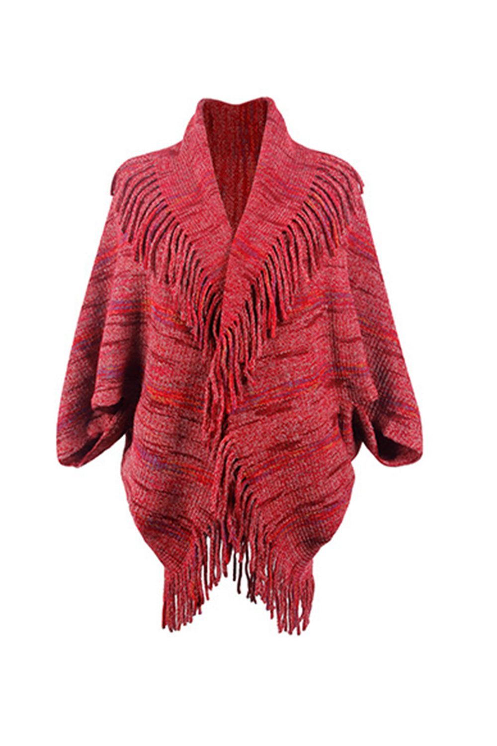 fringe detail printed poncho