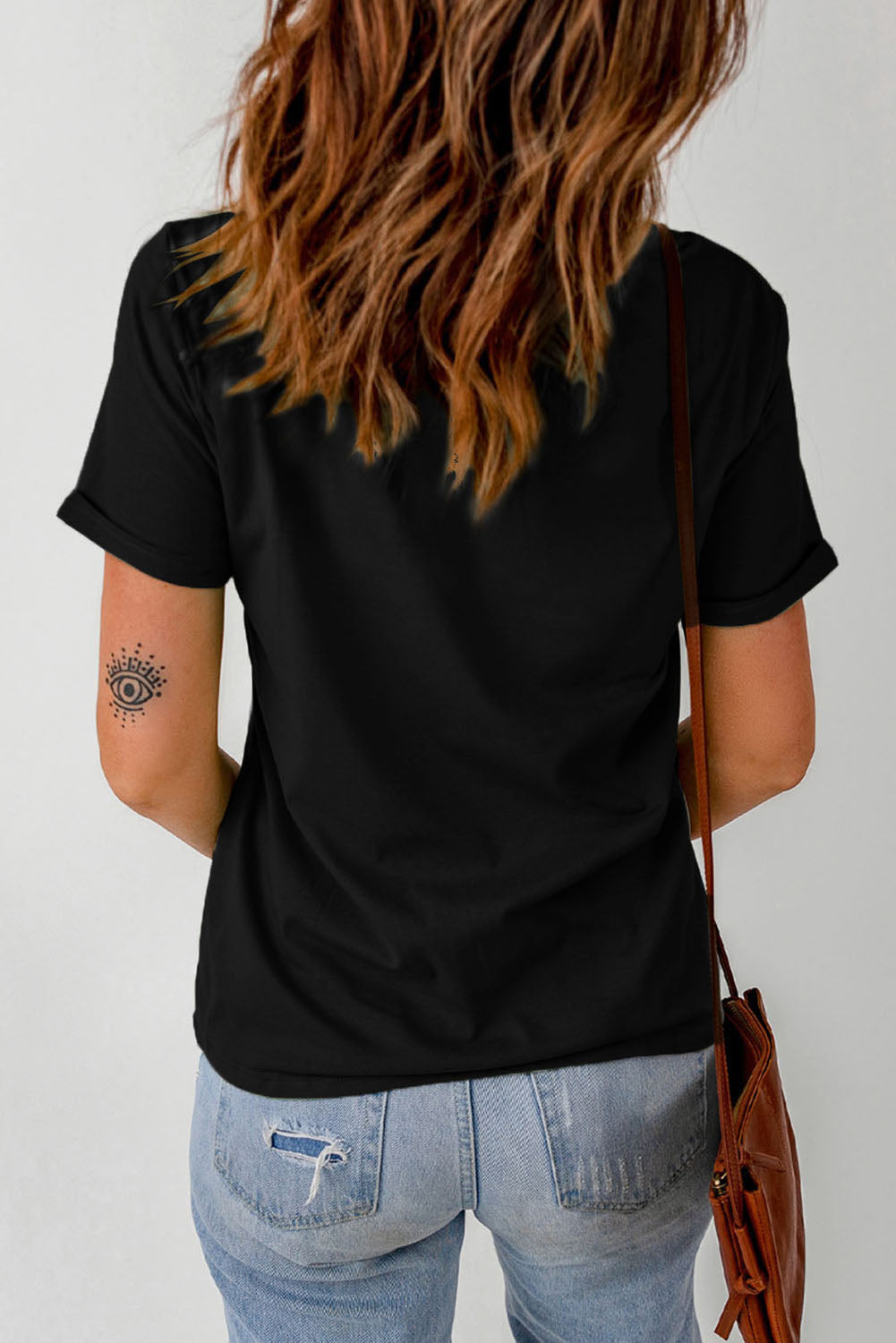 slogan graphic cuffed sleeve tee