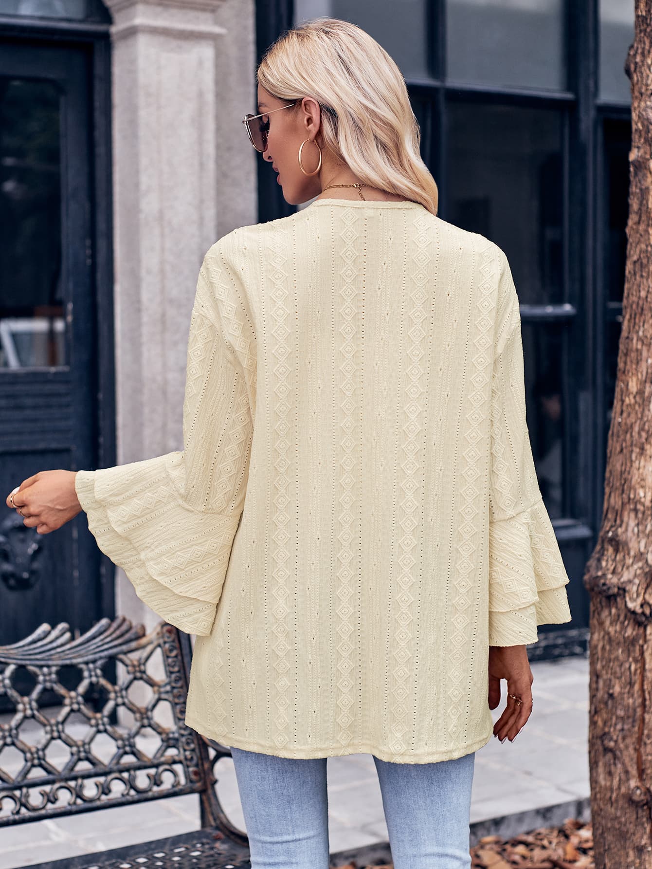 eyelet bell sleeve cardigan