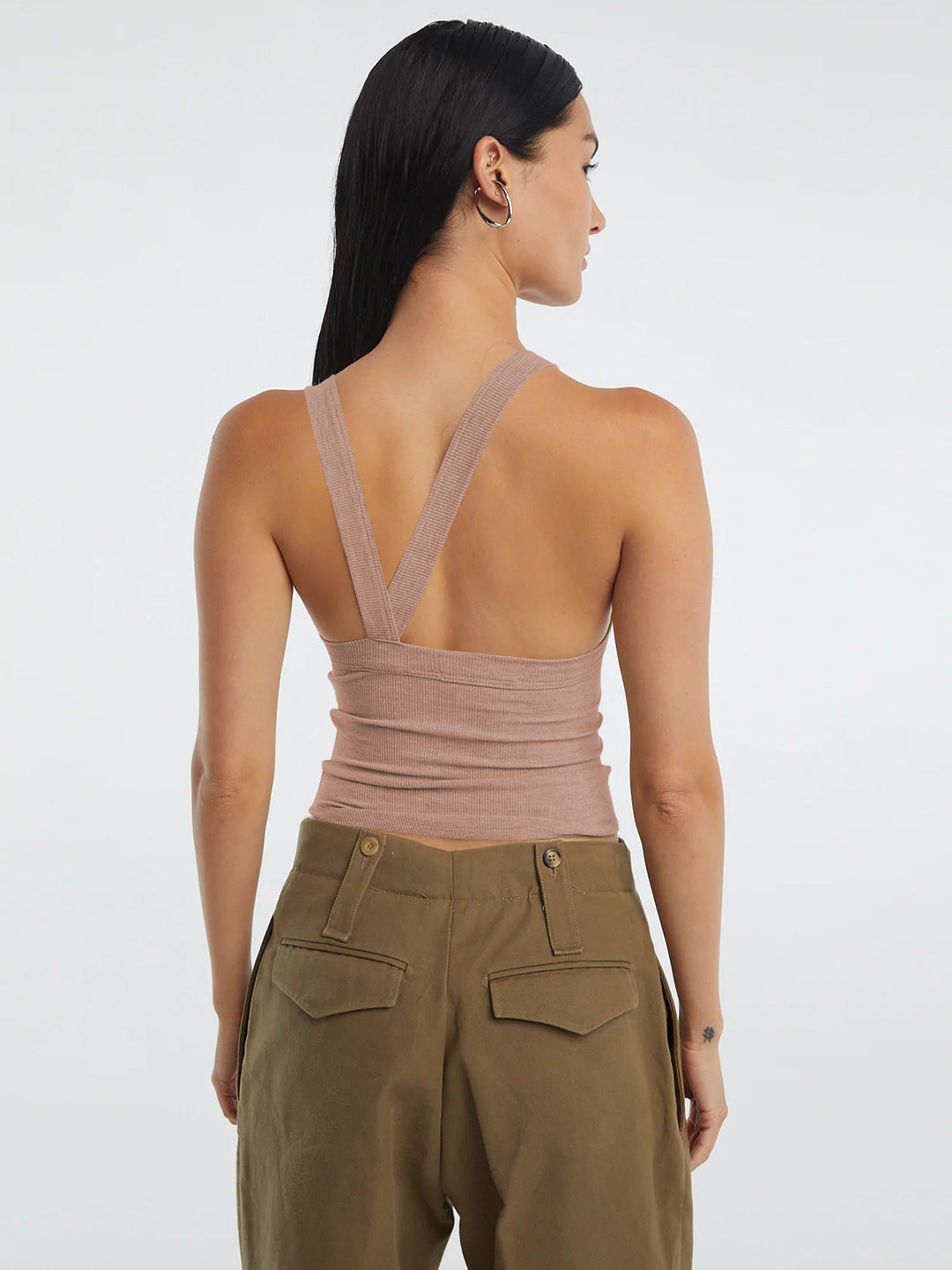 halter neck ribbed cropped top