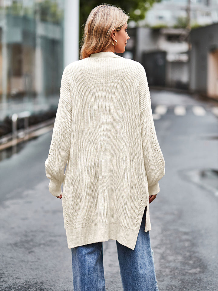 long sleeve waffle-knit cardigan