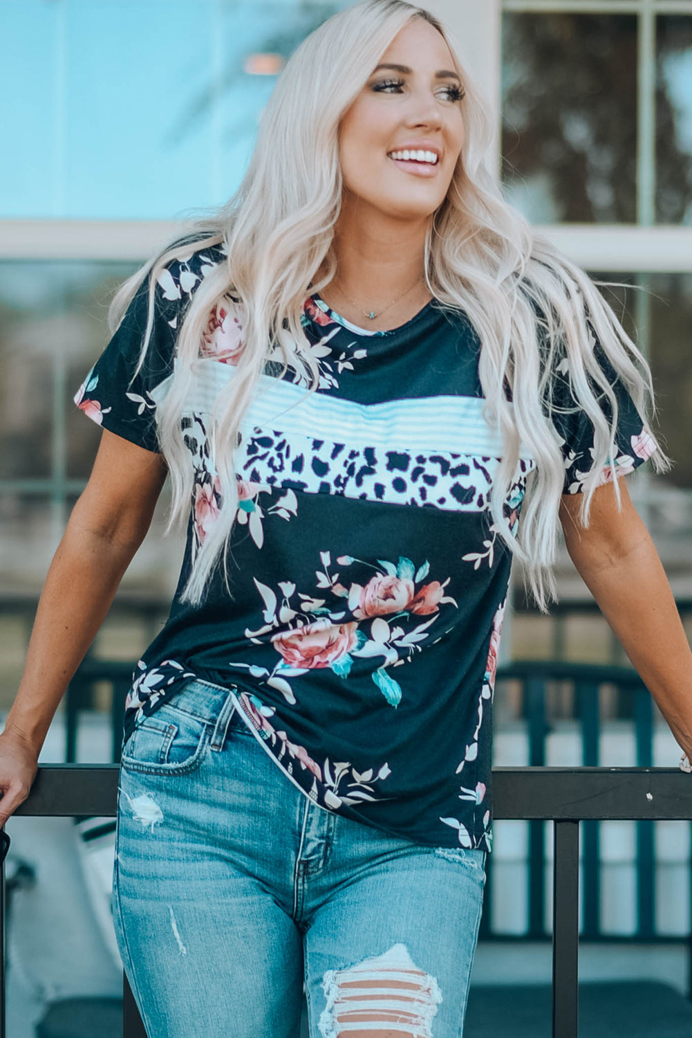 floral round neck short sleeve tee