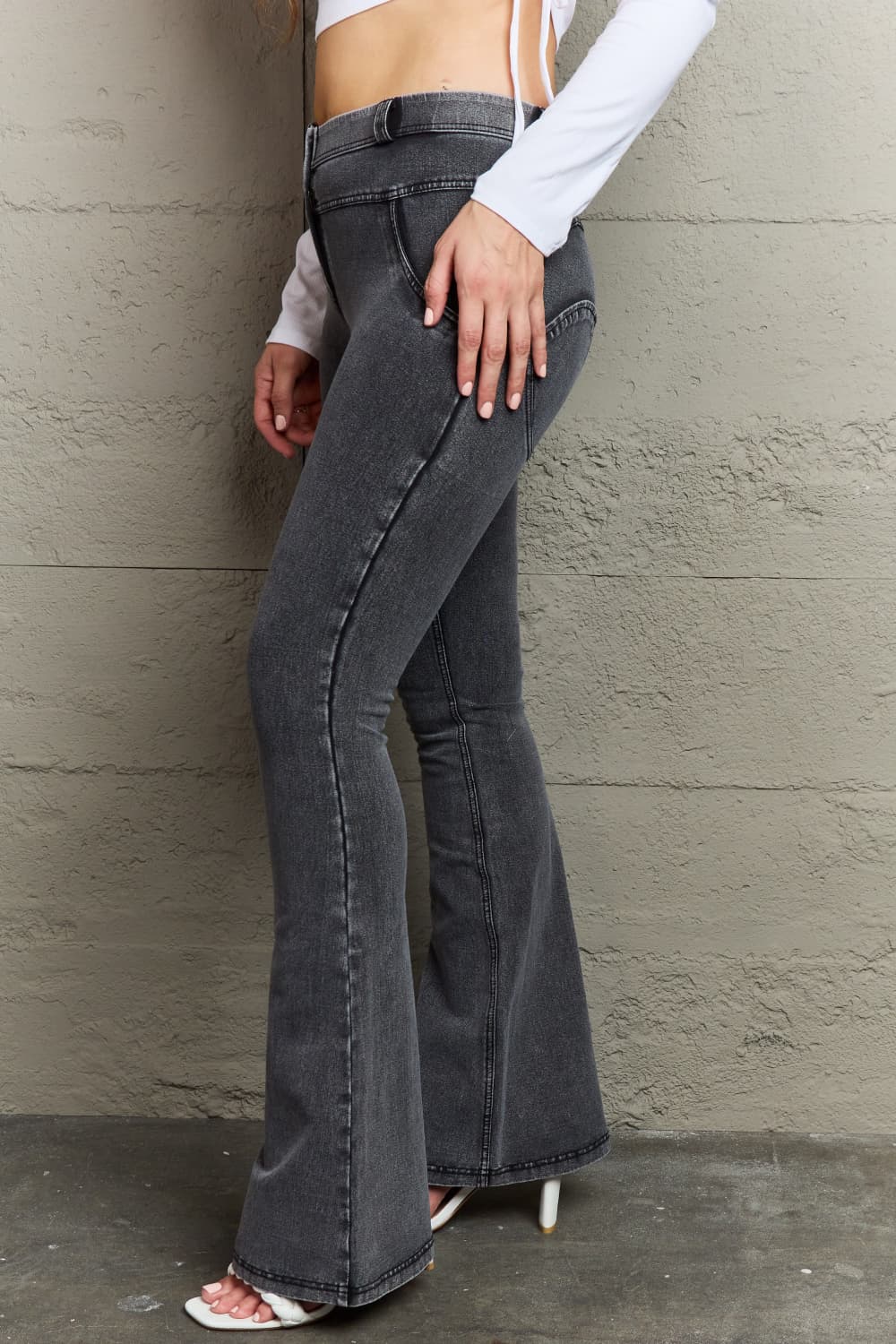 two-button flare jeans