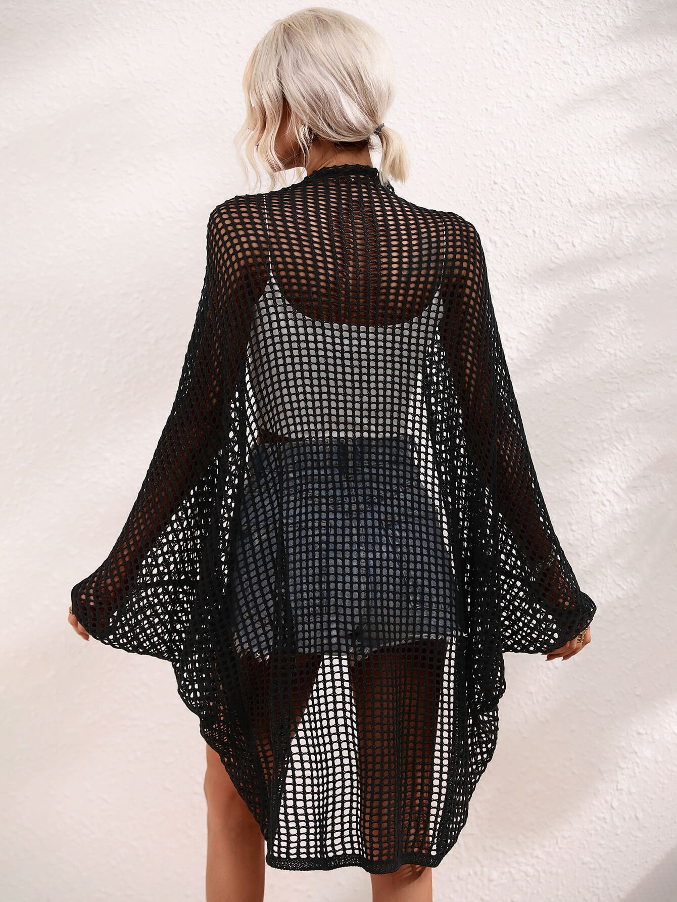 openwork open front longline cover up