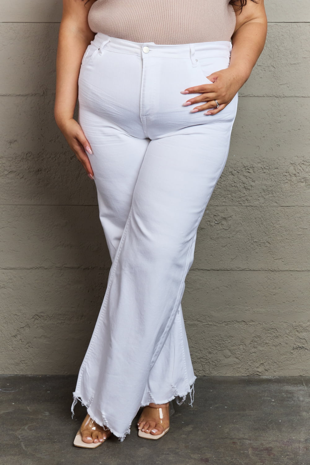 risen raelene full size high waist wide leg jeans in white