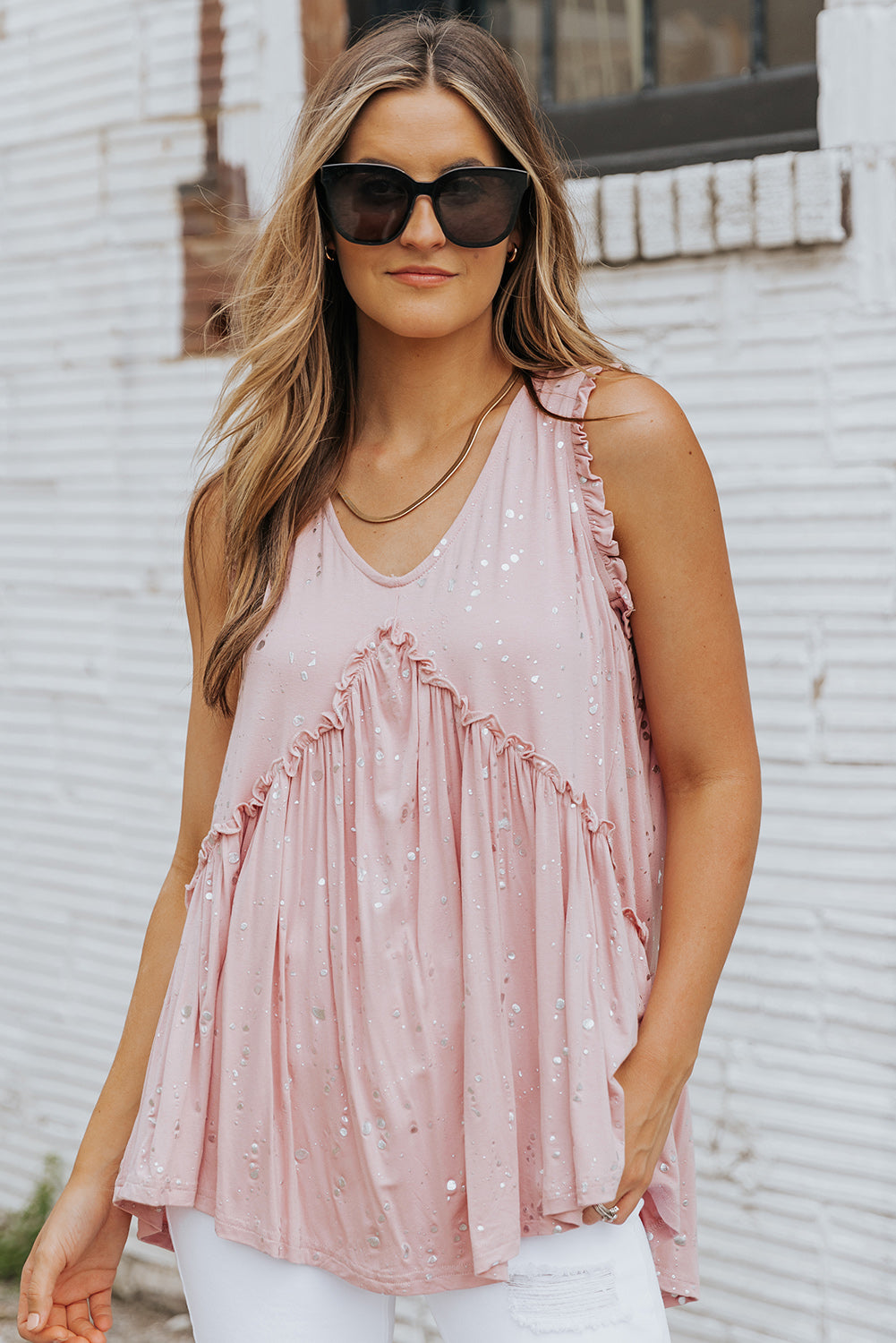 foil frill trim sleeveless top