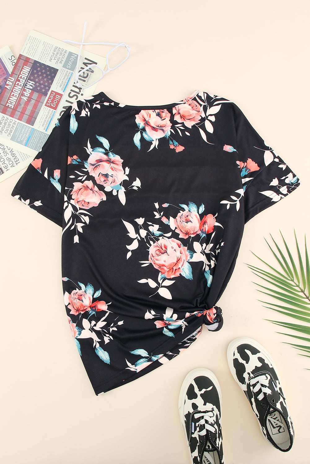 floral round neck short sleeve tee