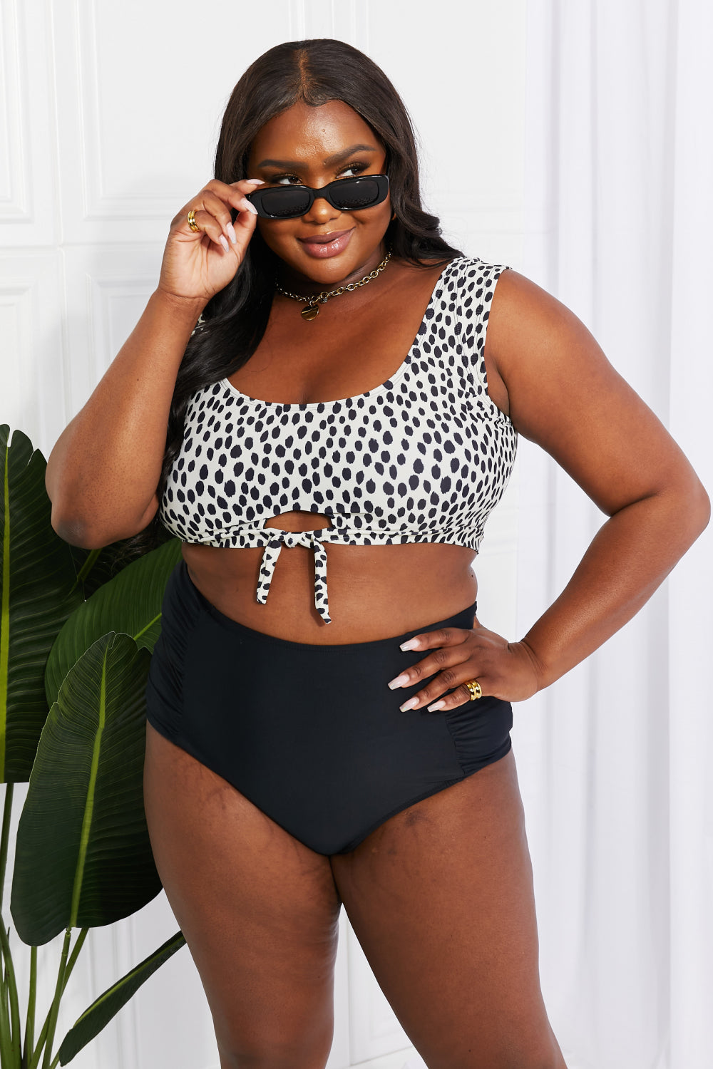 marina west swim sanibel crop swim top and ruched bottoms set in black