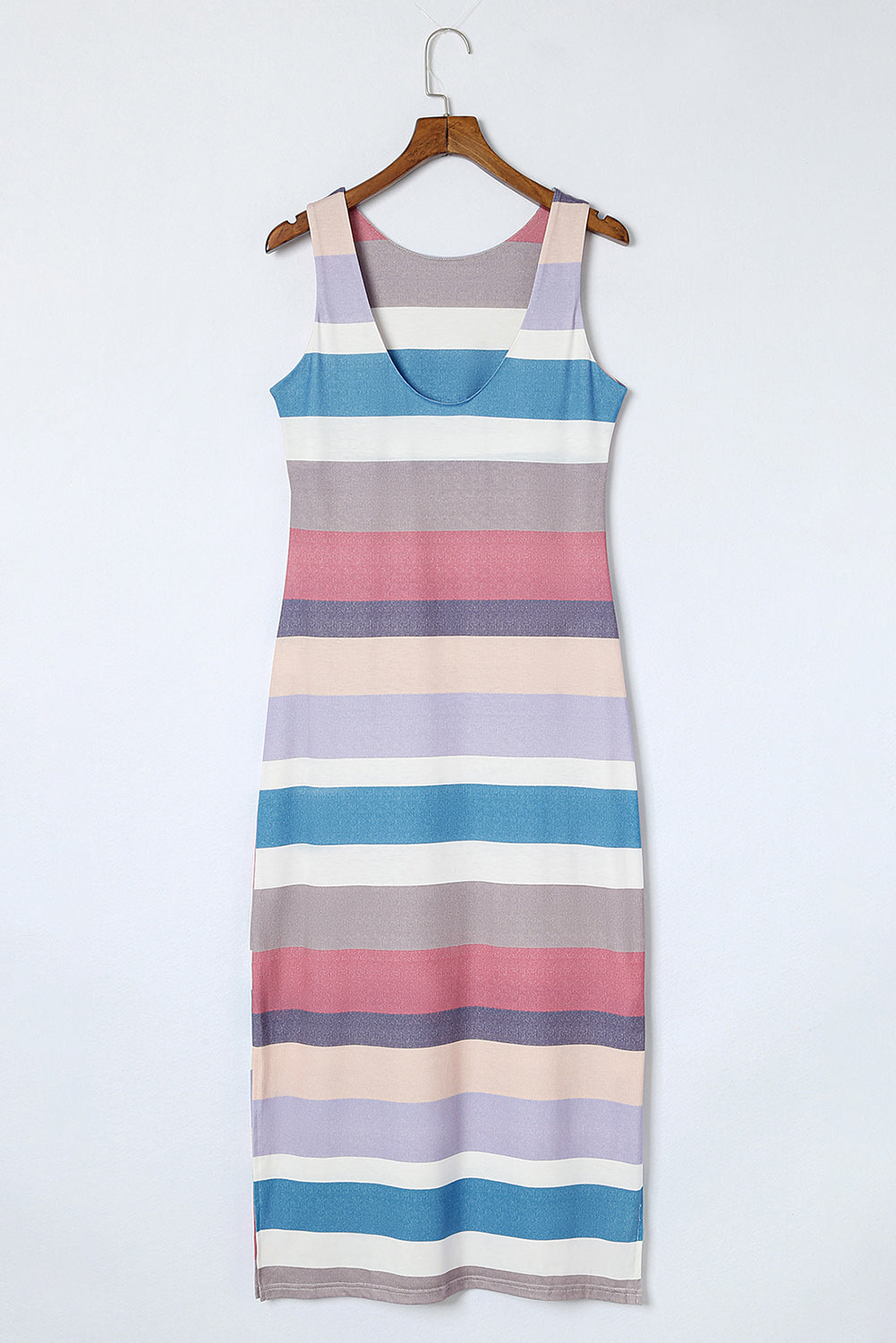 striped slit sleeveless maxi dress