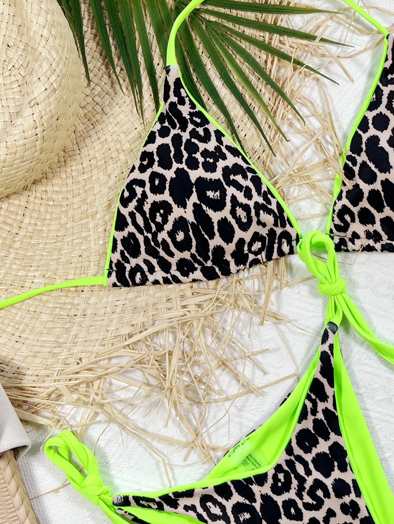 leopard print halter neck tie side bikini set