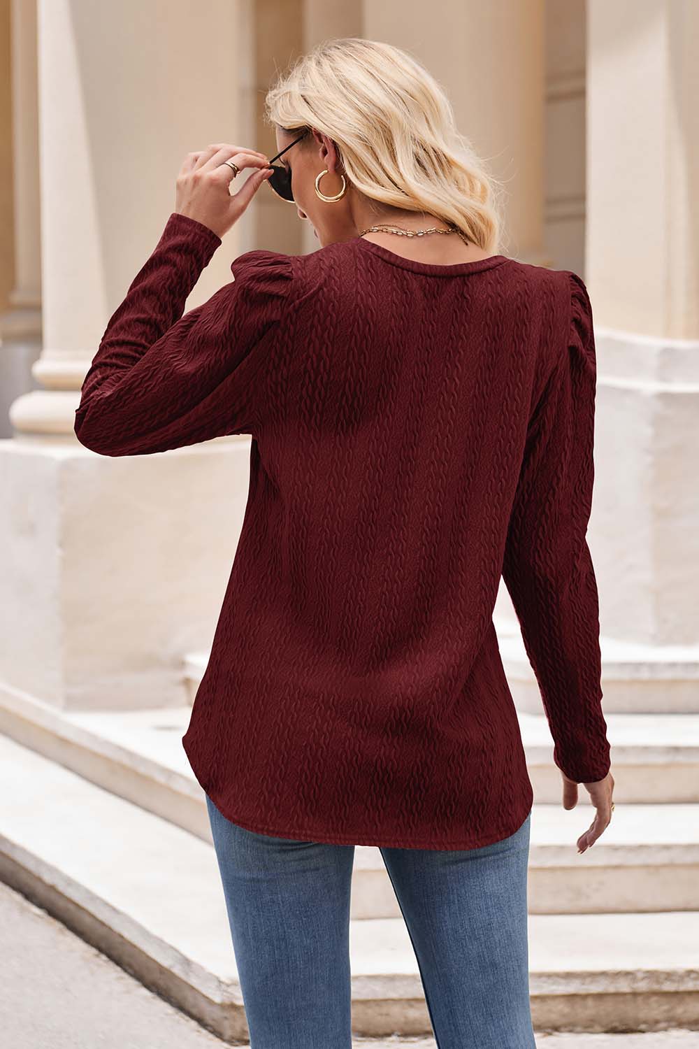 round neck puff sleeve blouse