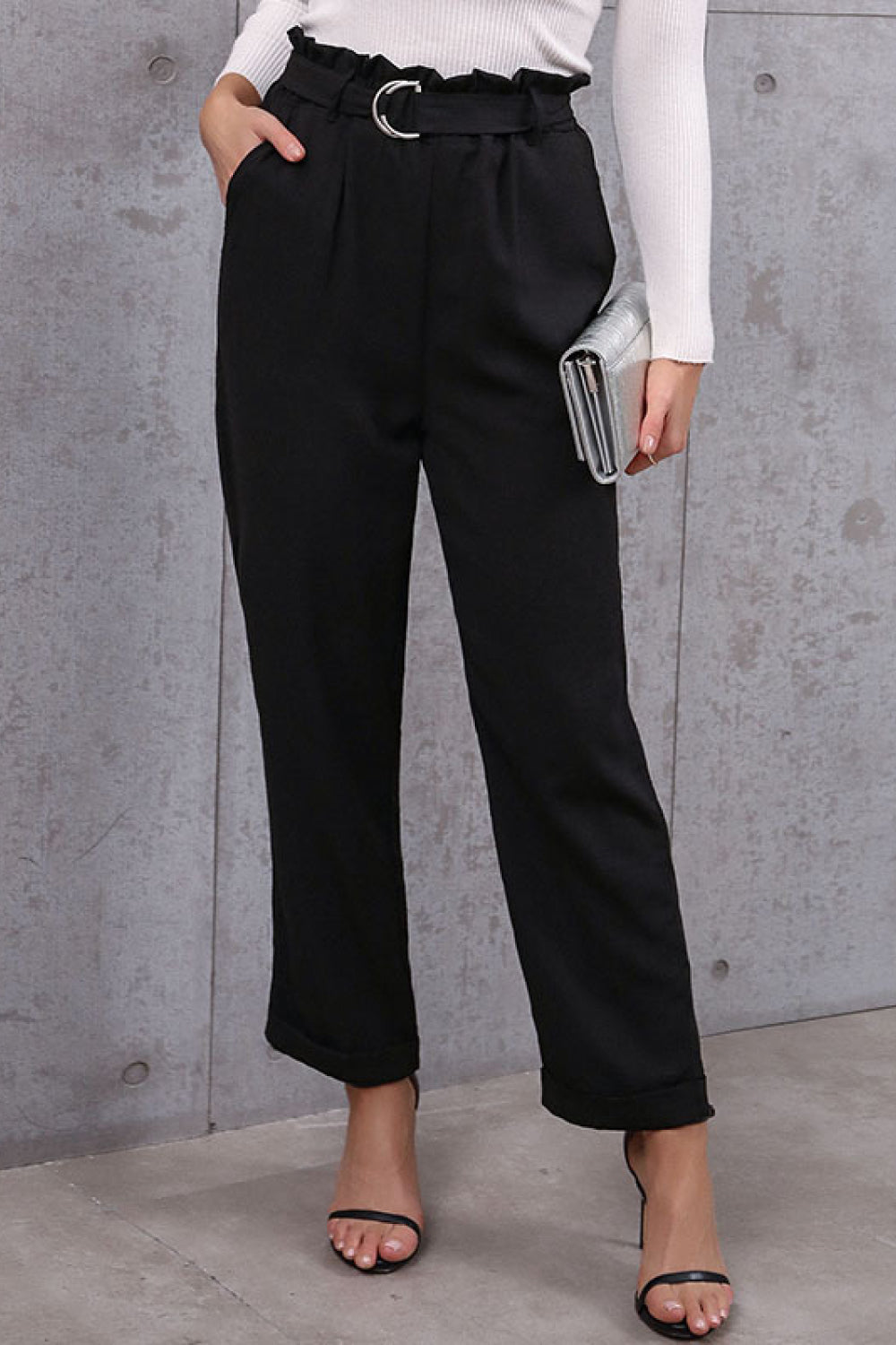 belted paperbag waist pants