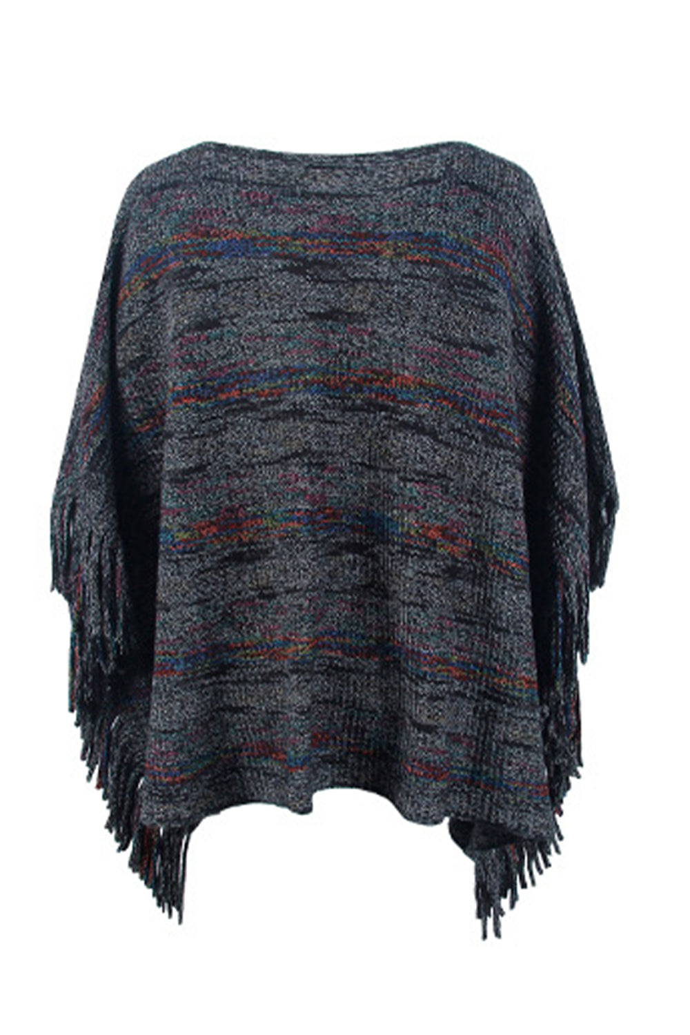 round neck fringe detail sleeve poncho