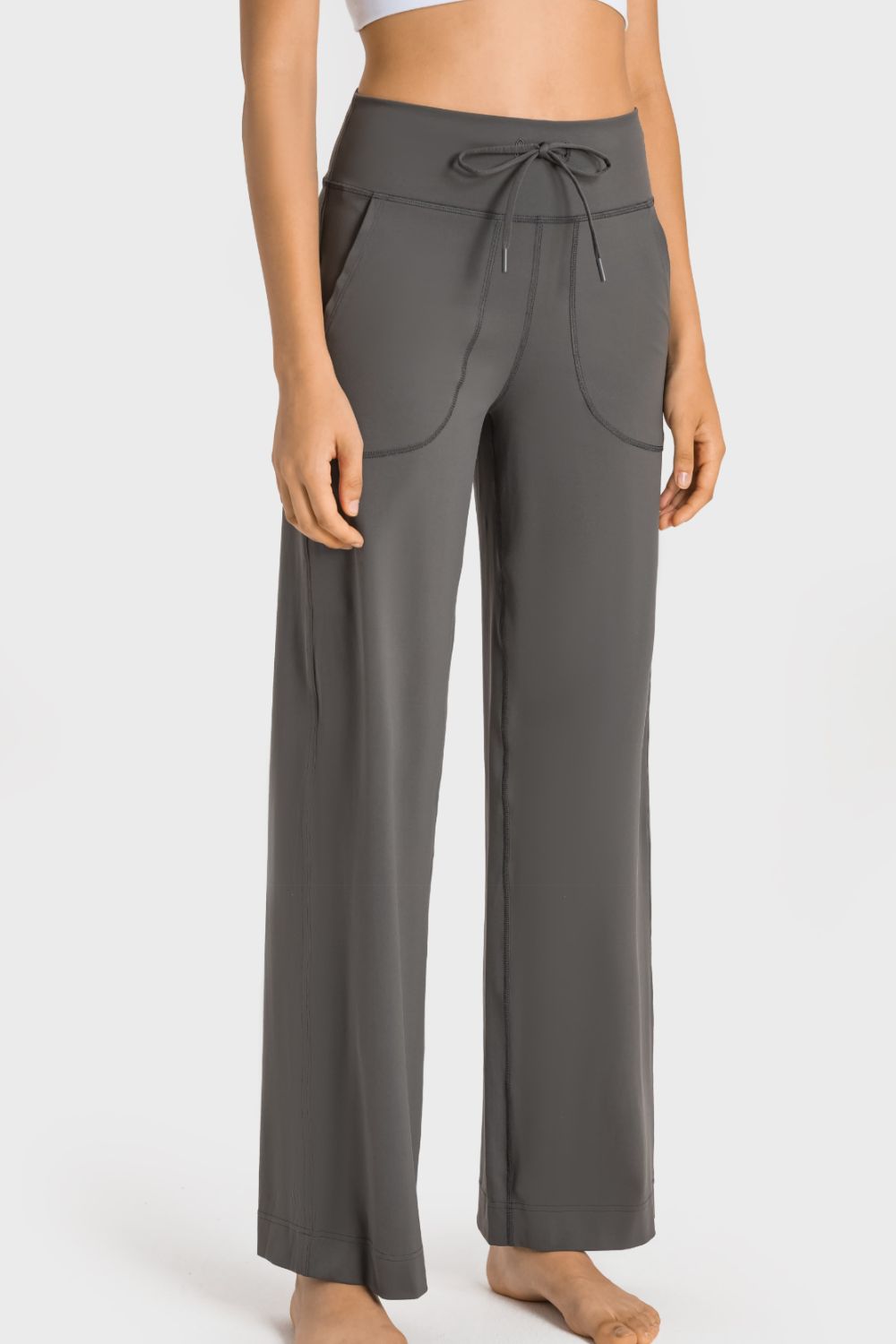 drawstring waist wide leg sports pants with pockets