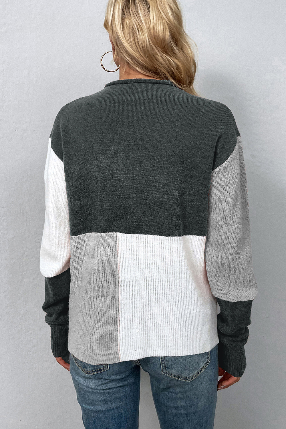 color block round neck dropped shoulder sweater