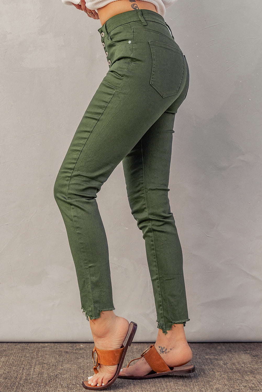 baeful button fly hem detail skinny jeans