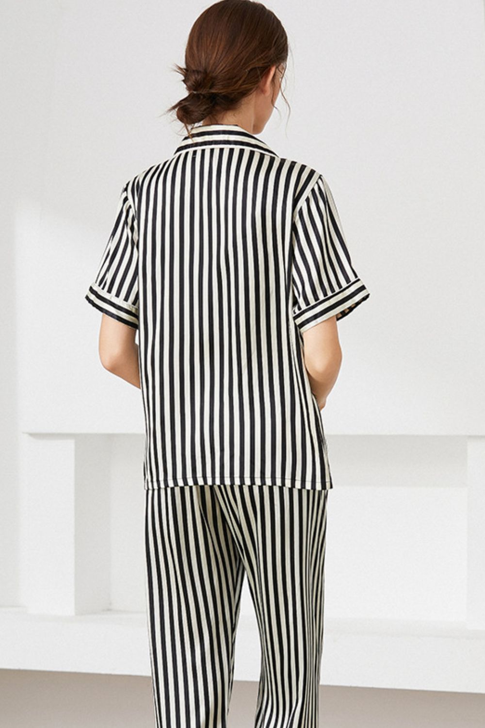 striped short sleeve shirt, pants, and cami pajama set