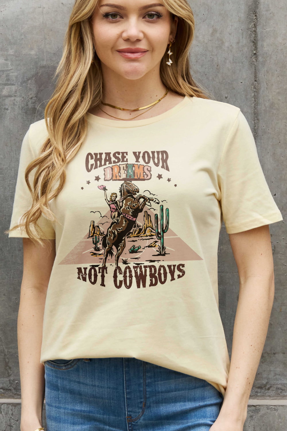 simply love full size chase your dreams not cowboys graphic cotton tee