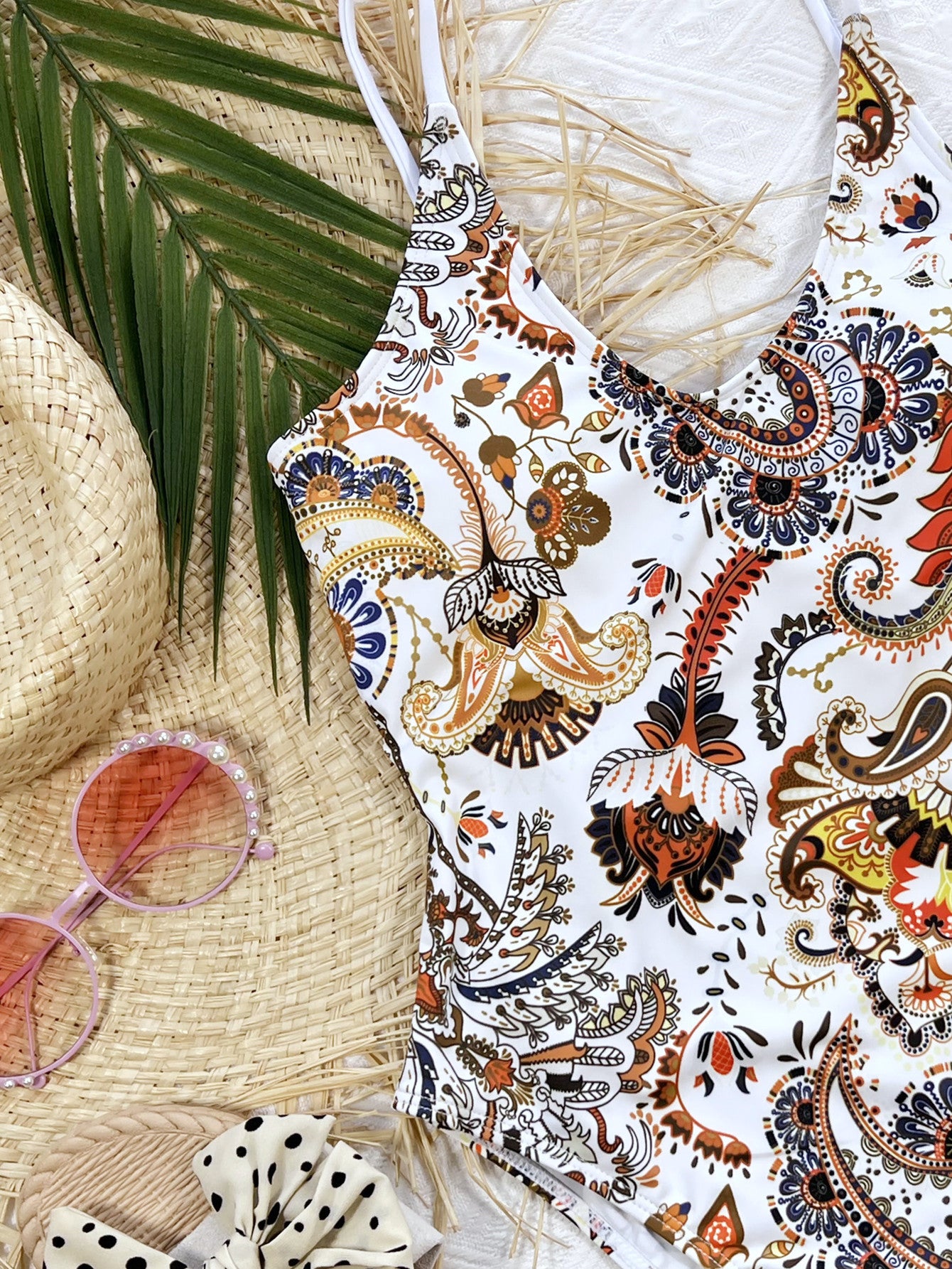 printed tie back scoop neck one-piece swimsuit