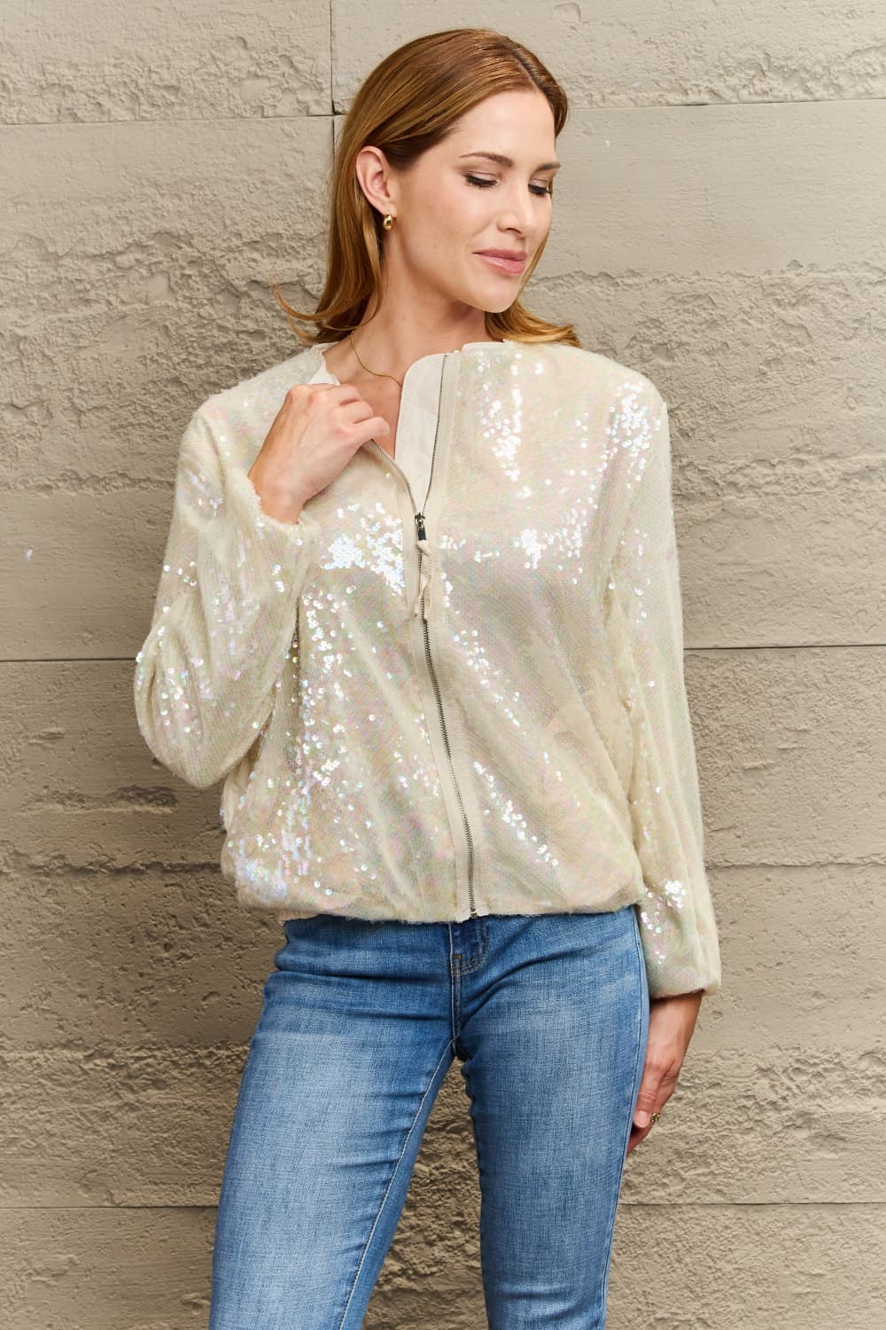 sequin zip-up jacket